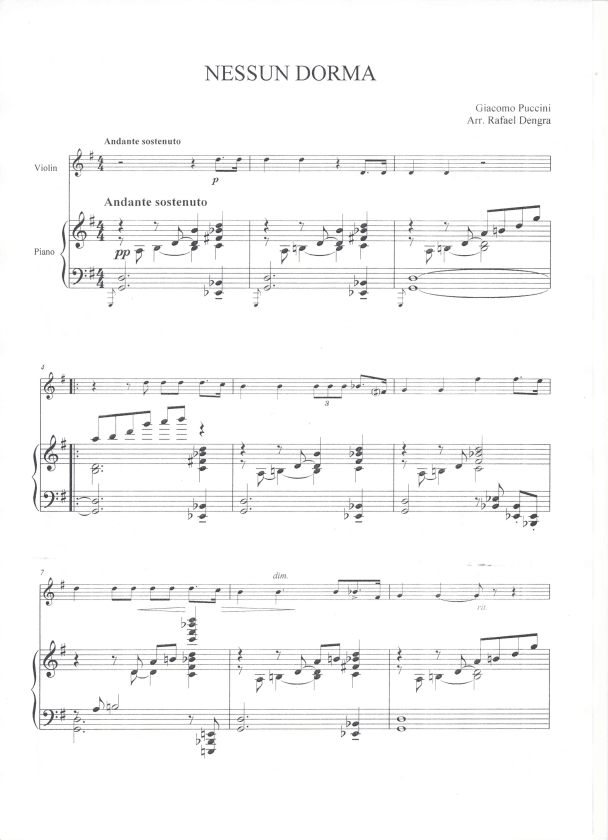 Nessun Dorma - Violin & Piano (arr. Rafael Dengra)
