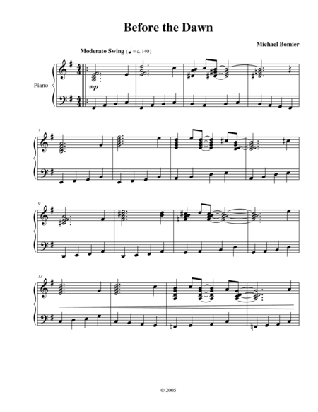 Before the Dawn, a Jazz piano solo from Modern Solos