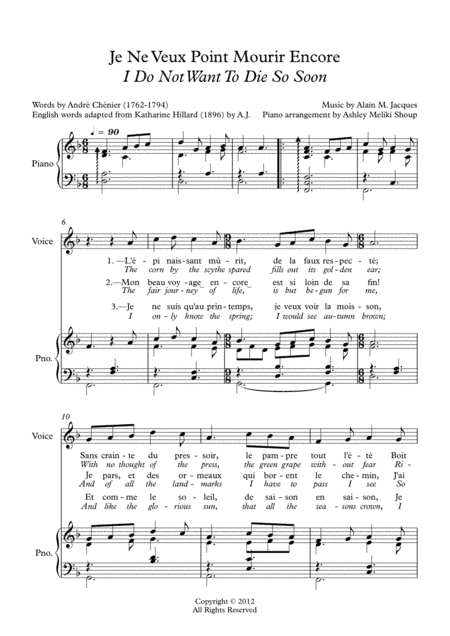 Je ne veux point mourir encore (A. Chénier)