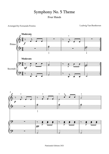 5th Symphony - Four Hands (easy) (arr. Pianizando)