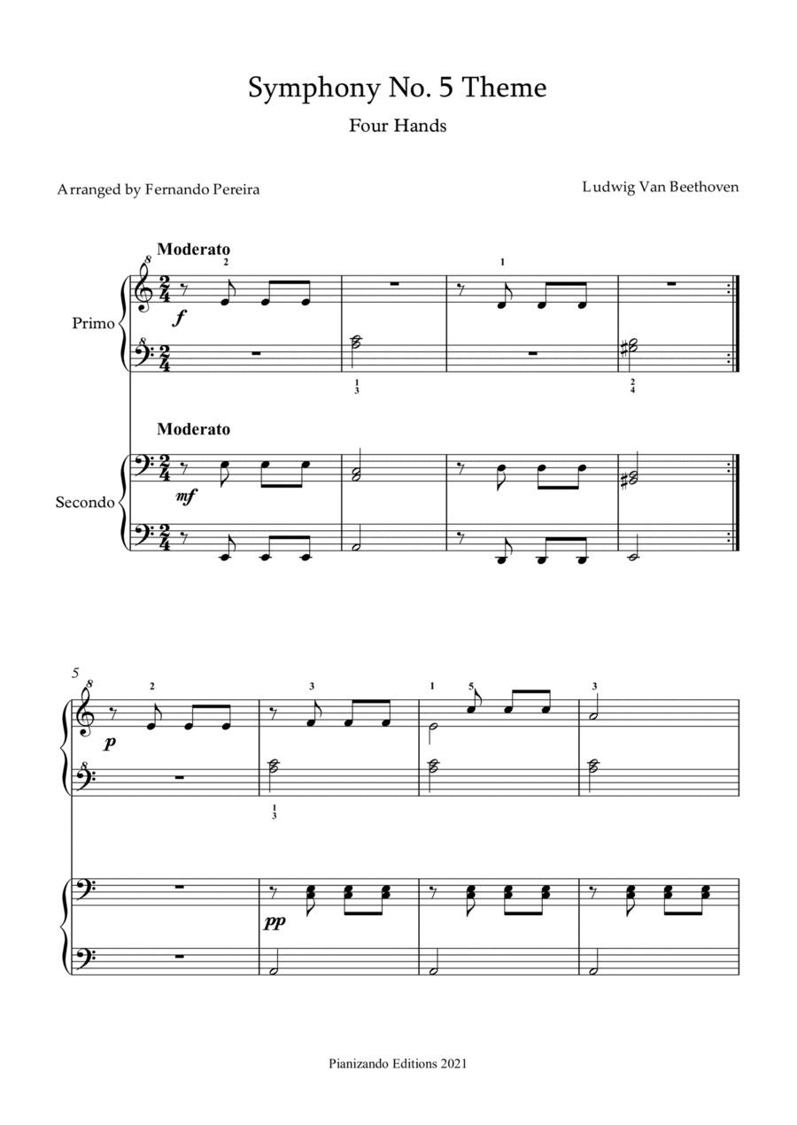 5th Symphony - Four Hands (easy) (arr. Pianizando)