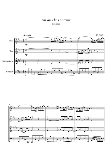 Bach - Air on the G String for Woodwind Quartet (arr. Cássio Silva Chaves)