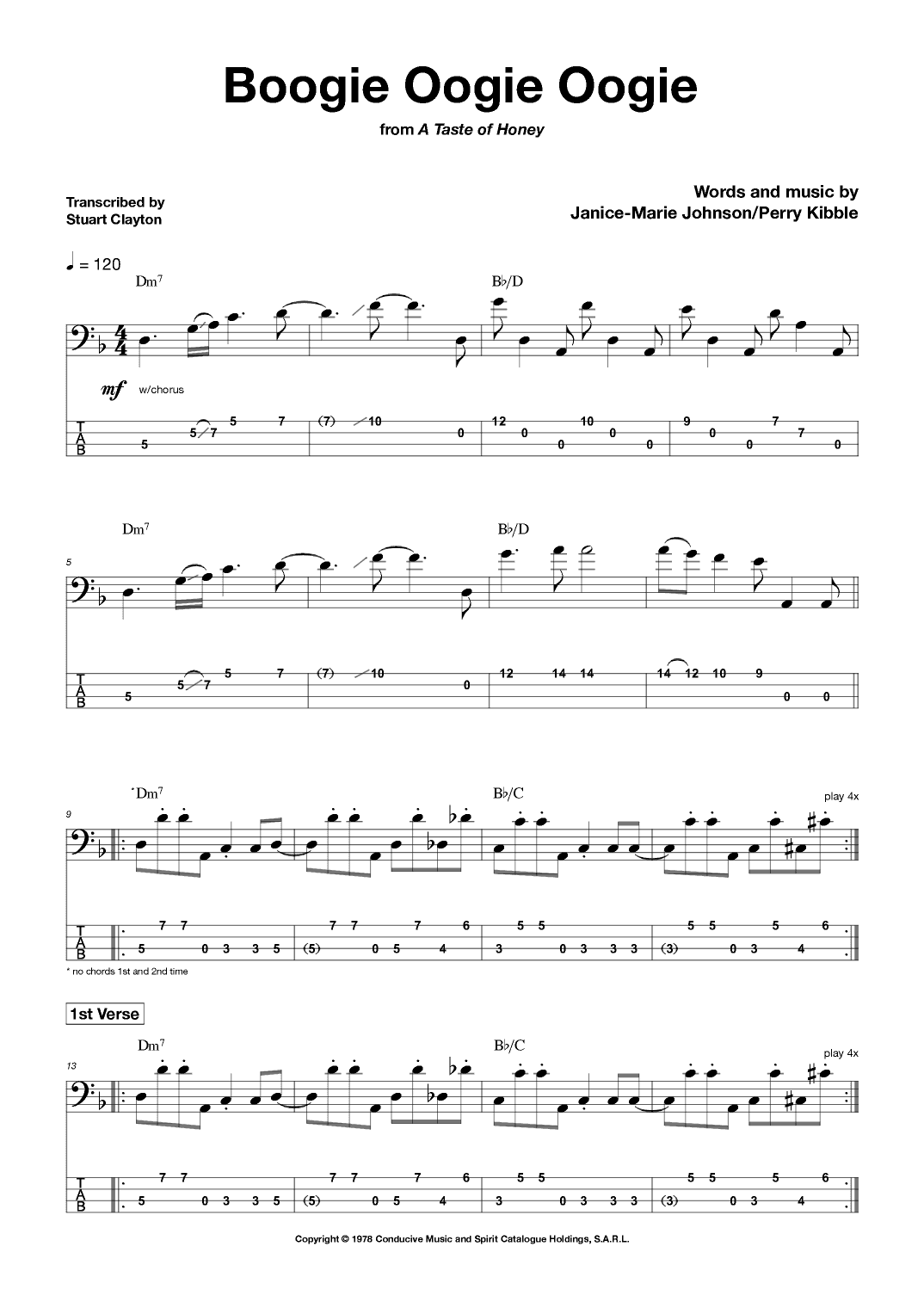 Boogie Oogie Oogie (arr. Stuart Clayton/Bassline Publishing)