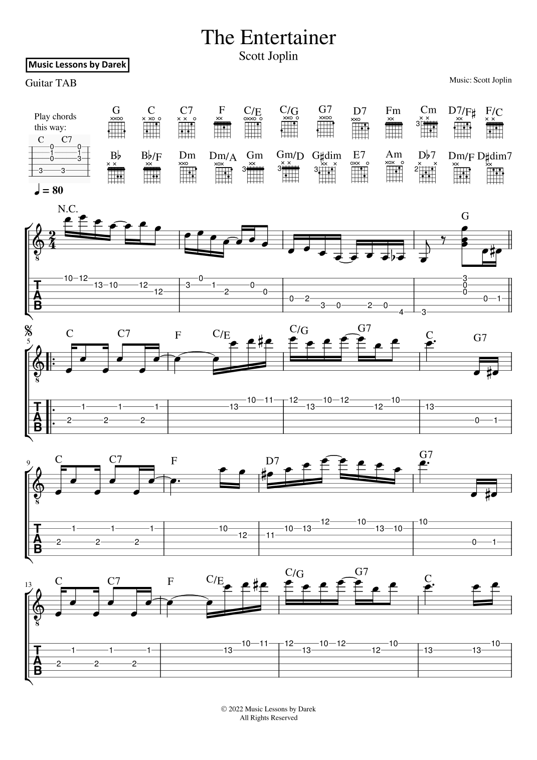 The Entertainer (GUITAR TAB) [Scott Joplin] (arr. Darek)