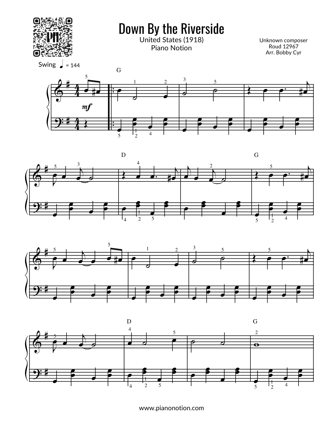 Down By the Riverside (Easy Piano) (arr. Bobby Cyr)