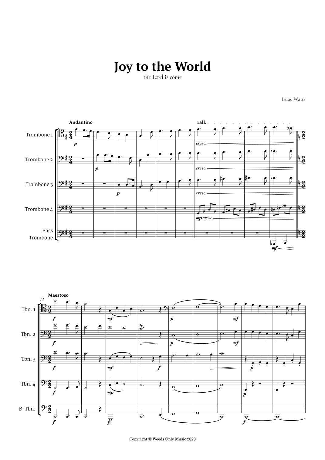 Joy to the World by for Trombone Quintet (arr. Ander)