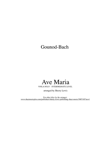 Ave Maria  for Viola Solo by Gounod-Bach (arr. Sherry Lewis)