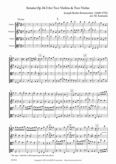 Sonata Op.34-2 for Two Violins & Two Violas (arr. Kamada, Mikio)