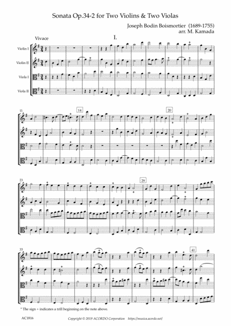 Sonata Op.34-2 for Two Violins & Two Violas (arr. Kamada, Mikio)