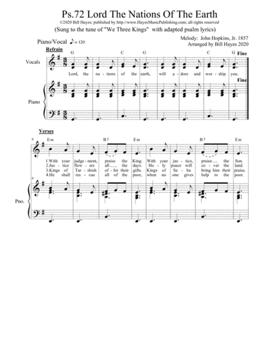 Psalm 72:  Lord, The Nations Of The Earth (piano vocal) (arr. Bill Hayes (2020))