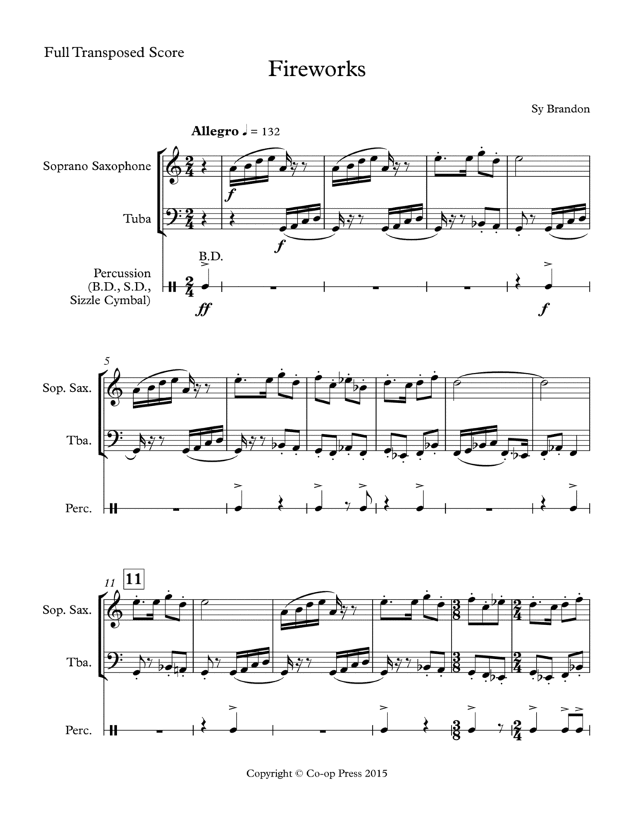Fireworks for Soprano Saxophone, Tuba, and Percussion