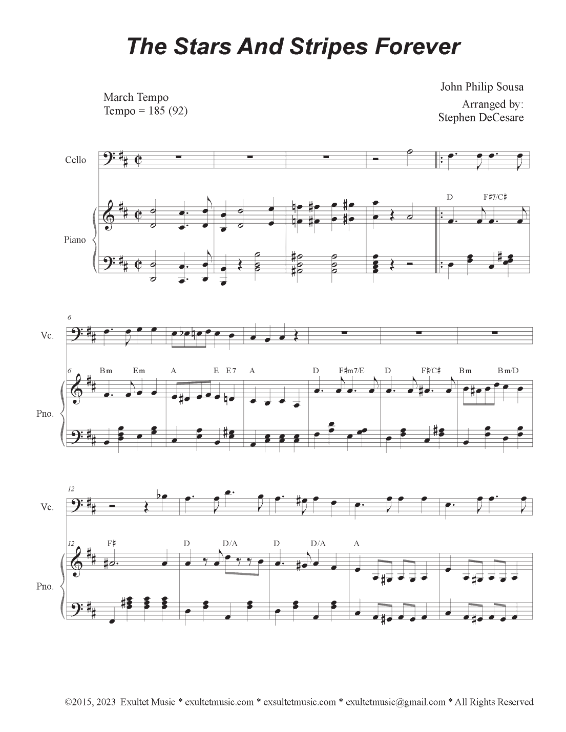 The Stars and Stripes Forever (Cello solo and Piano) (arr. Stephen DeCesare)