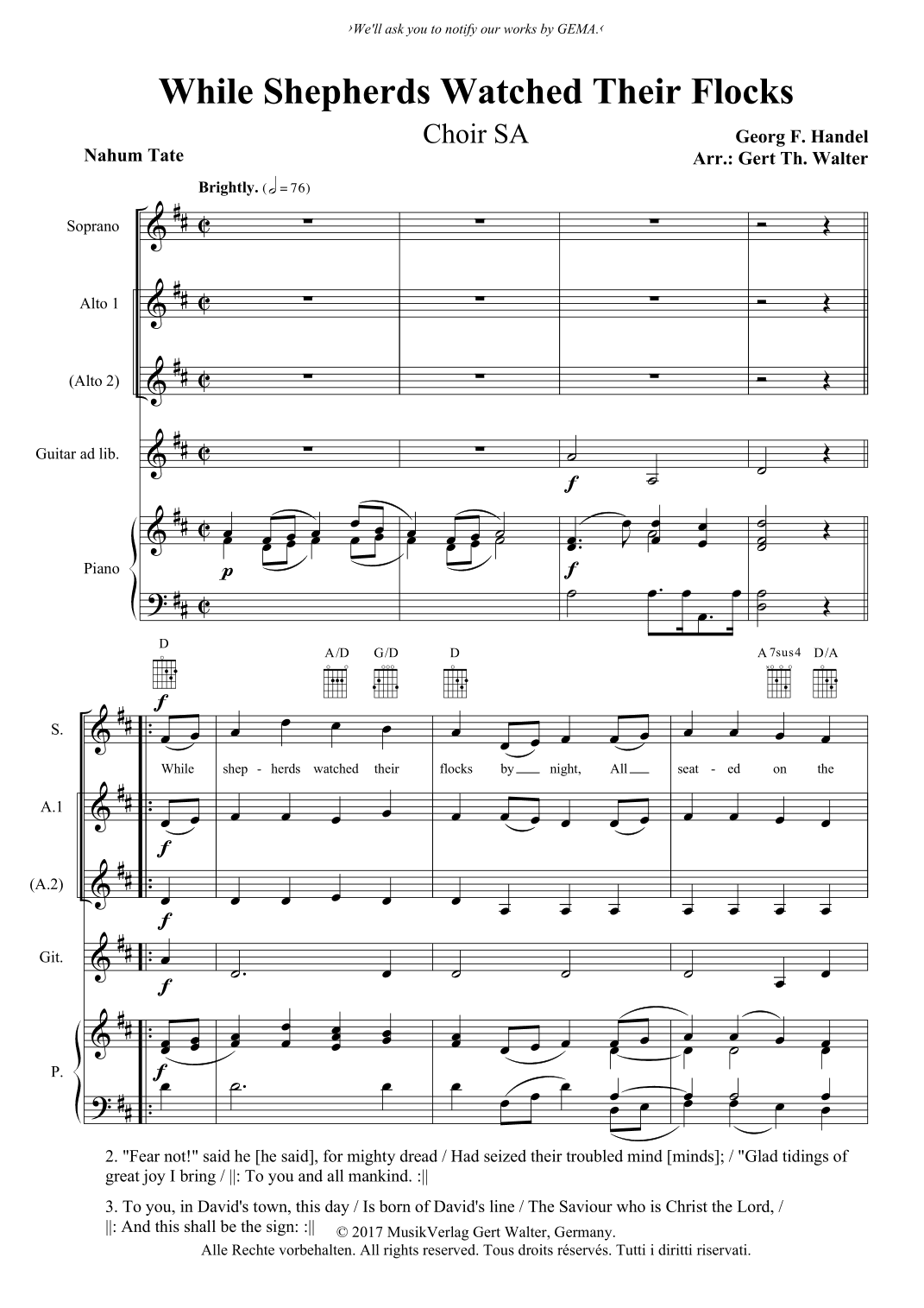 While Shepherds Watched Their Flocks (arr. Gert Th. Walter)