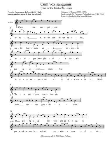 Hymn: Cum vox sanguinis, from the Anonymous 4 album "11,000 Virgins" - Score Only (arr. Susan Hellauer)