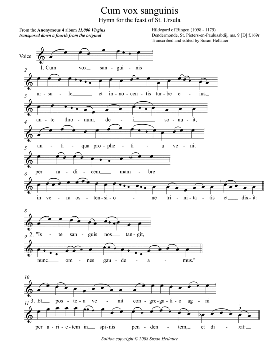 Hymn: Cum vox sanguinis, from the Anonymous 4 album "11,000 Virgins" - Score Only (arr. Susan Hellauer)