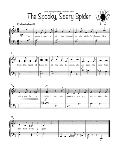The Spooky, Scary Spider (Halloween arrangement of Itsy Bitsy Spider for Easy Piano) (arr. Amanda Dills)