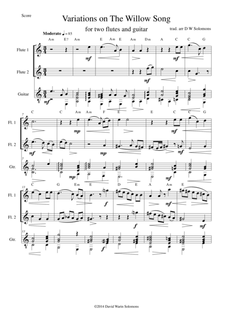 The Willow song for 2 flutes and guitar (arr. David Warin Solomons)