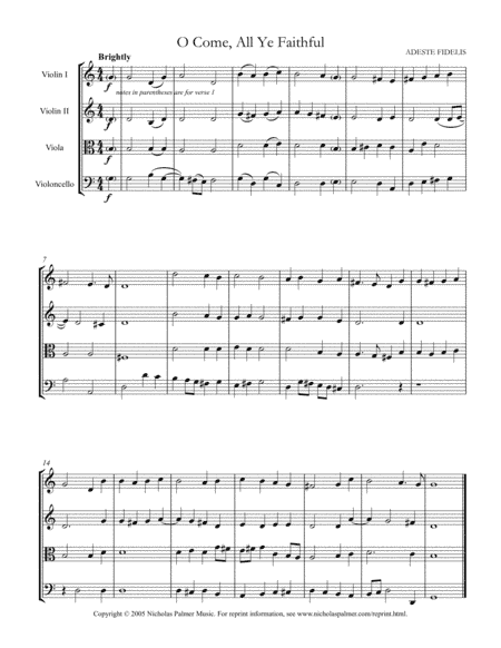 O come, all ye faithful / Adeste fideles - easy string quartet (arr. Nicholas Palmer)