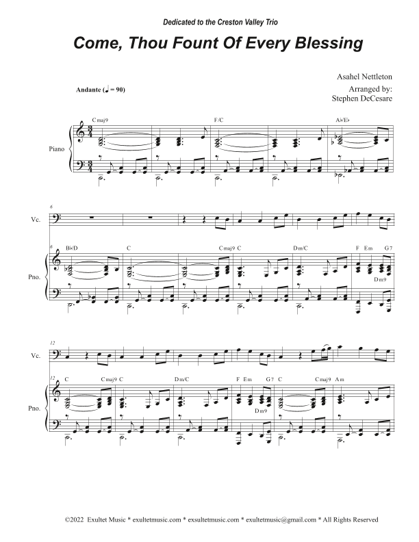 Come, Thou Fount Of Every Blessing (Cello solo and Piano) (arr. Stephen DeCesare)