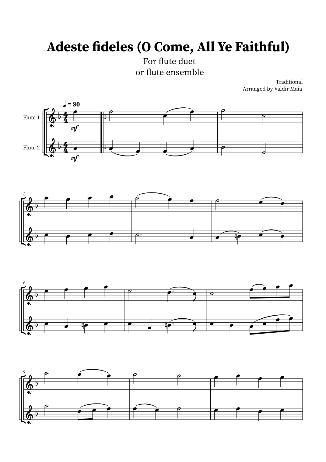 O Come, All Ye Faithful (Adeste Fideles) - Flute Duet (arr. Valdir Maia)