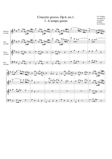Concerto grosso, Op.6, no.1 (arrangement for 4 recorders) (arr. Gil Garty)