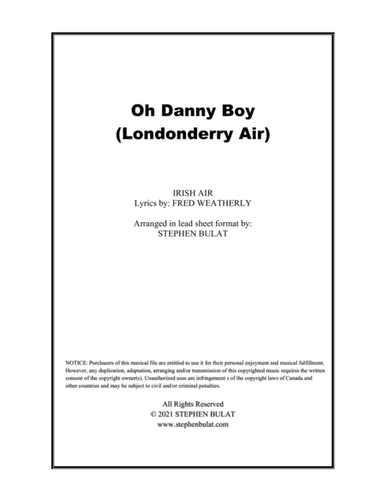 Oh Danny Boy (Londonderry Air) - Lead sheet (key of A) (arr. Stephen Bulat)