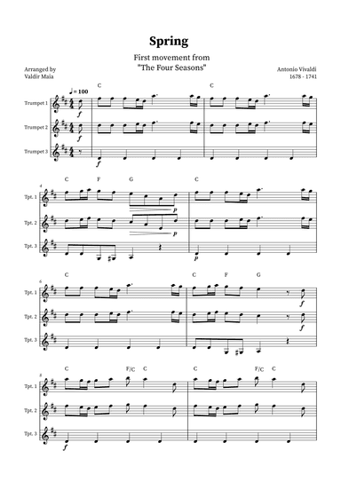 Spring - The Four Seasons for Trumpet Trio (+ CHORDS) (arr. Valdir Maia)