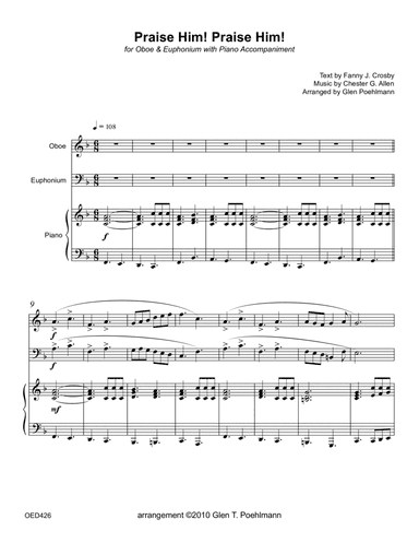 PRAISE HIM! PRAISE HIM! - OBOE & EUPHONIUM (Trombone) with Piano Accompaniment (arr. Glen Poehlmann)