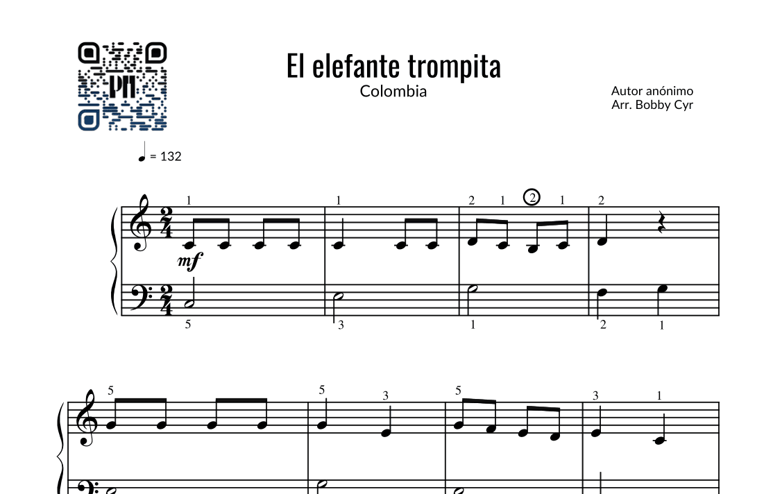 El elefante trompita - Canciones infantiles (piano fácil) (arr. Bobby Cyr - Piano Notion)