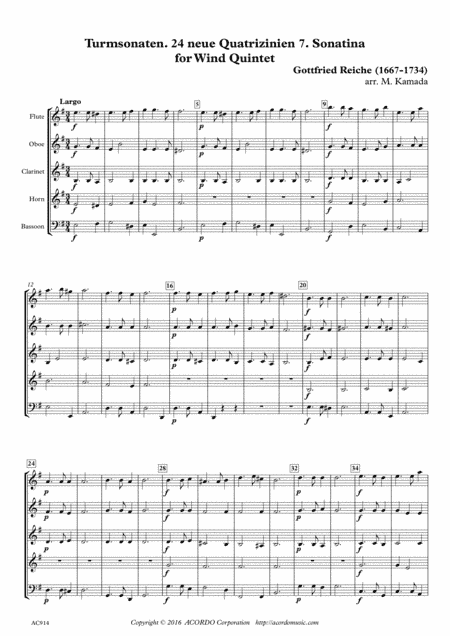 Turmsonaten. 24 neue Quatrizinien 7. Sonatina  for Wind Quintet (arr. Mikio Kamada)