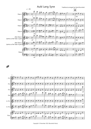 Auld Lang Syne for Flute Quartet (arr. David Burndrett)