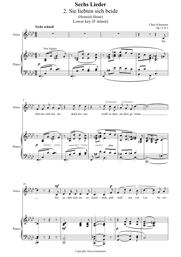 Sie liebten sich beide Op 13 N2 in F minor (Lower key) (arr. Score Animations)