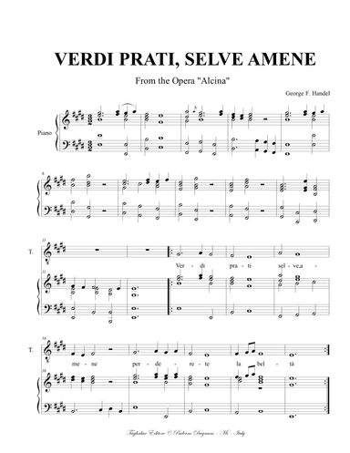 VERDI PRATI - SELVE AMENE - Handel - From Alcina - For Tenor and Piano (arr. Renato Tagliabue)