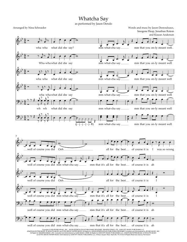 Whatcha Say (arr. Nina Schroeder)