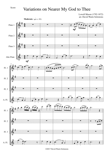 Variations on Nearer my God to Thee (Bethany) for flute quartet (3 flutes and 1 alto flute) (arr. David Warin Solomons)