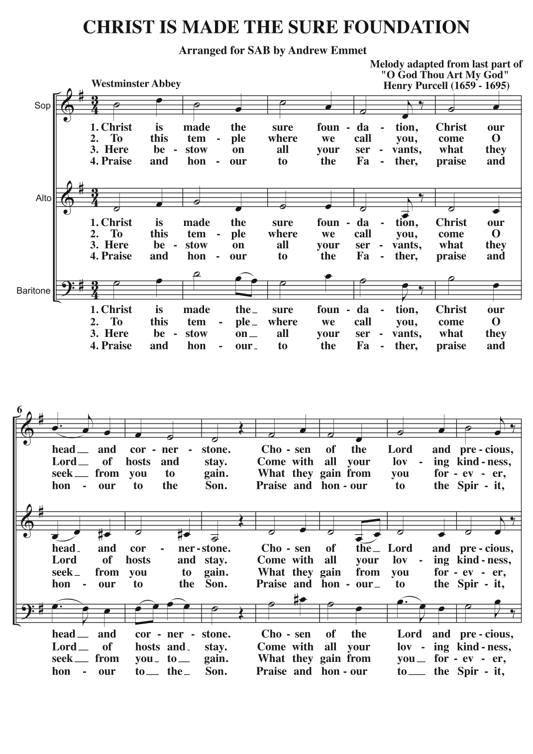 Christ Is Made The Sure Foundation A Cappella SAB (arr. Andrew Emmet)