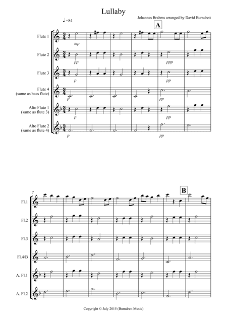 Brahms Lullaby for Flute Quartet (arr. David Burndrett)