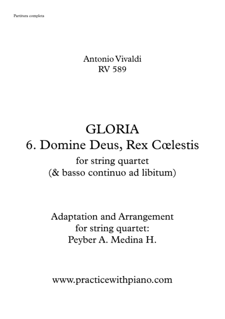 Vivaldi - RV 589, GLORIA - 6. Domine Deus, Rex Cœlestis, for string quartet (arr. Peyber Augusto Medina Hidalgo)