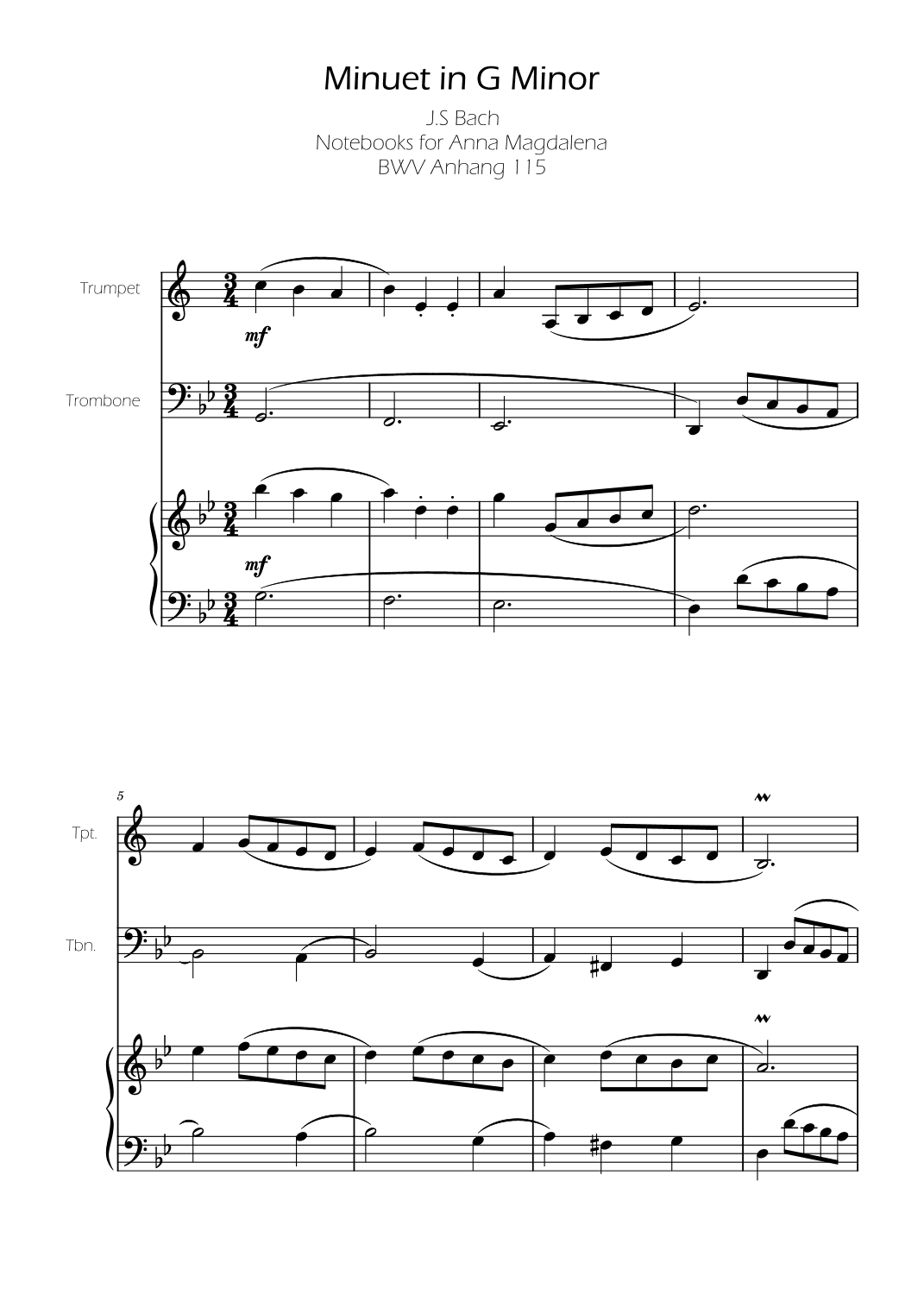 Minuet in G minor BWV Anh. 115 - Bach - Trumpet and Trombone (arr. Ygor Nunes)