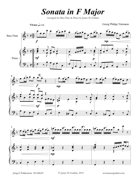 Telemann: Sonata in F Major for Bass Flute & Piano (arr. Bass Flute & Piano)