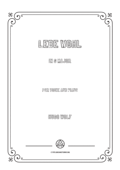 Wolf-Lebe wohl in G Major,for Voice and Piano (arr. MSM)