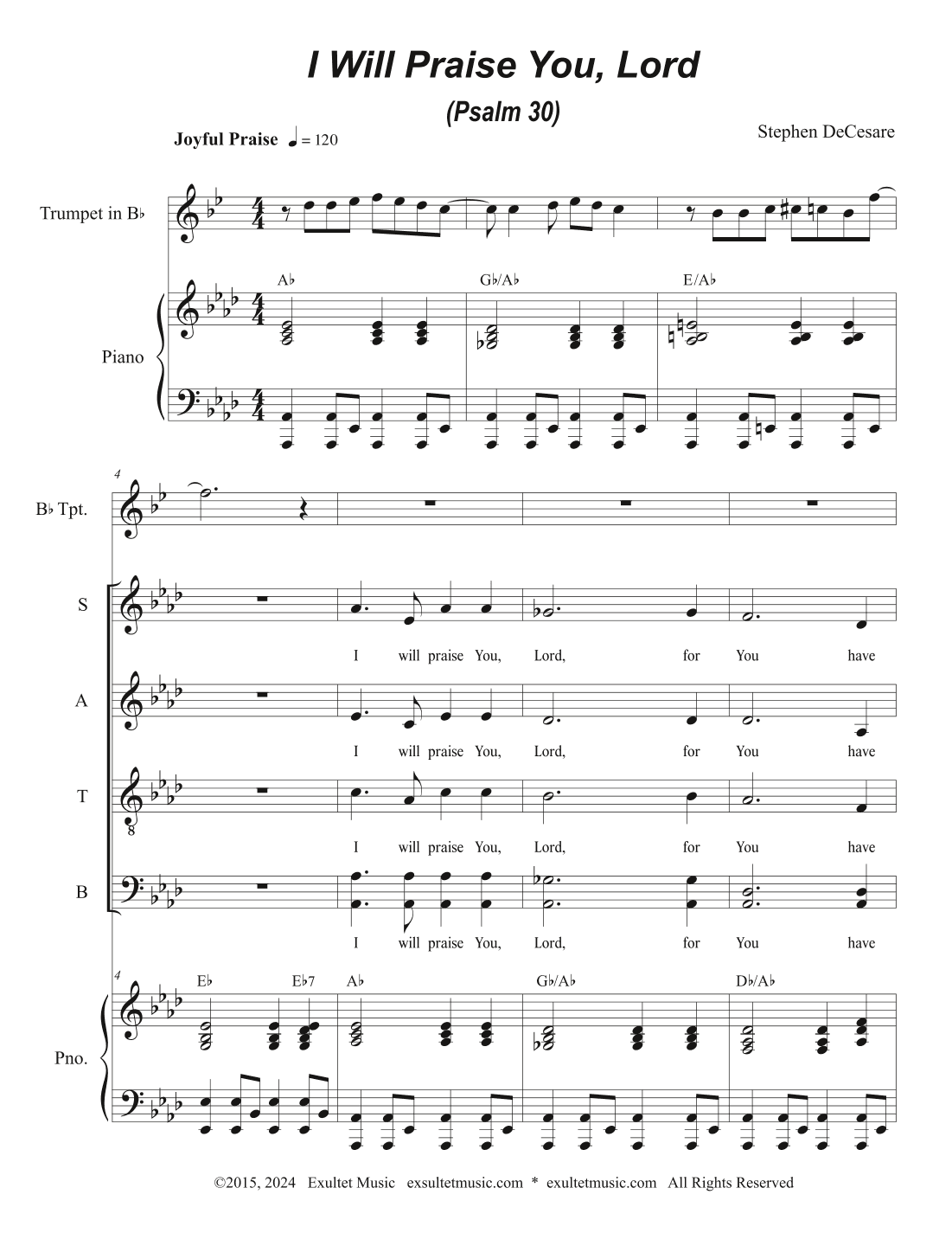 I Will Praise You, Lord (Psalm 30) (Solo with SATB)