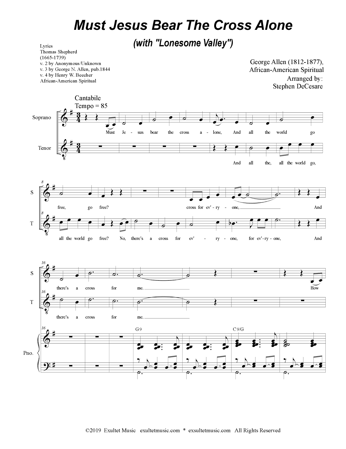 Must Jesus Bear The Cross Alone (with "Lonesome Valley") (2-part choir - (Soprano and Tenor) (arr. Stephen DeCesare)