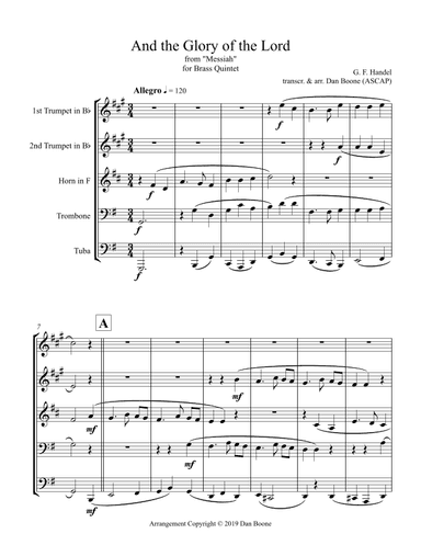 And the Glory of the Lord (excerpt) for Brass Quintet (in G Major) (arr. Dan Boone (ASCAP))
