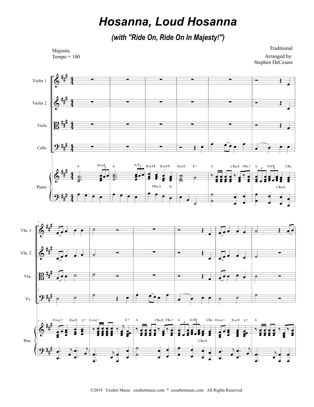 Hosanna, Loud Hosanna (with "Ride On, Ride On In Majesty!") (String Quartet and Piano) (arr. Stephen DeCesare)