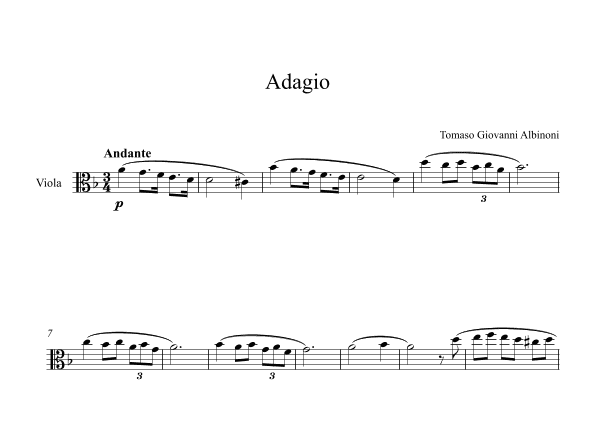 Adagio (In G Minor) - Tomaso Giovanni Albinoni (Viola) (arr. Digital Book Music)
