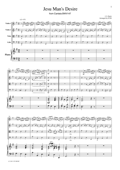 J.S.Bach Jesu, Joy of Man's Desire from Cantata BWV147, for Piano Quintet, PB901 (arr. FC MUSIC)