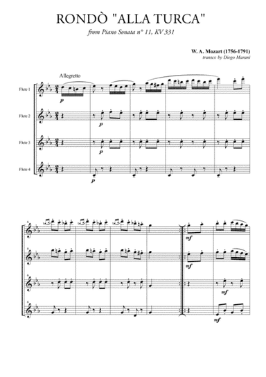 Rondò alla Turca (Turkish March) for Flute Quartet (arr. Diego Marani)