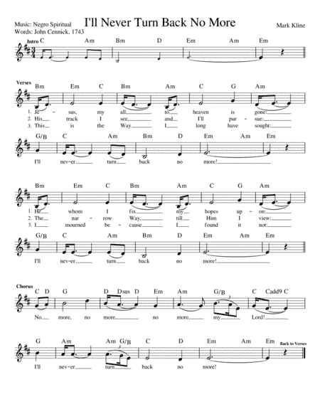 Spiritual: I'll Never Turn Back No More (guitar vocal) (arr. Mark Kline)