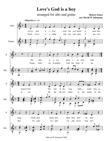 Love's god is a boy for alto and guitar (arr. David Warin Solomons)